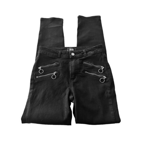 Paige Edgemont Double Zipper Mid-Rise Skinny Jeans, Black, Size 26 - Picture 6 of 12